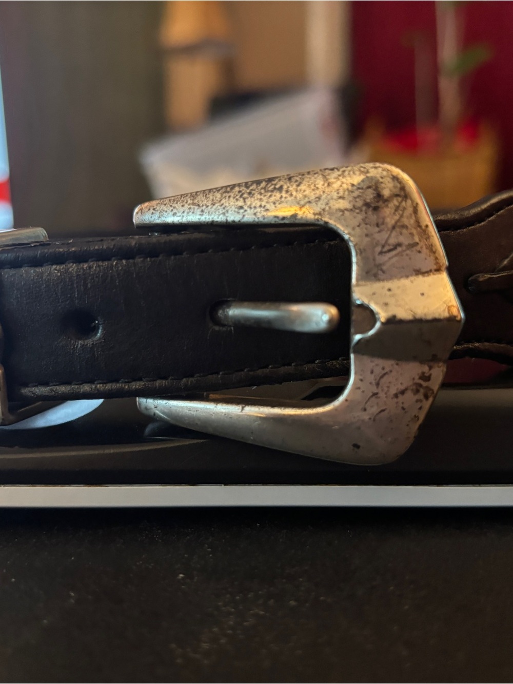 Wrangler Black Leather Belt with Silver Buckle